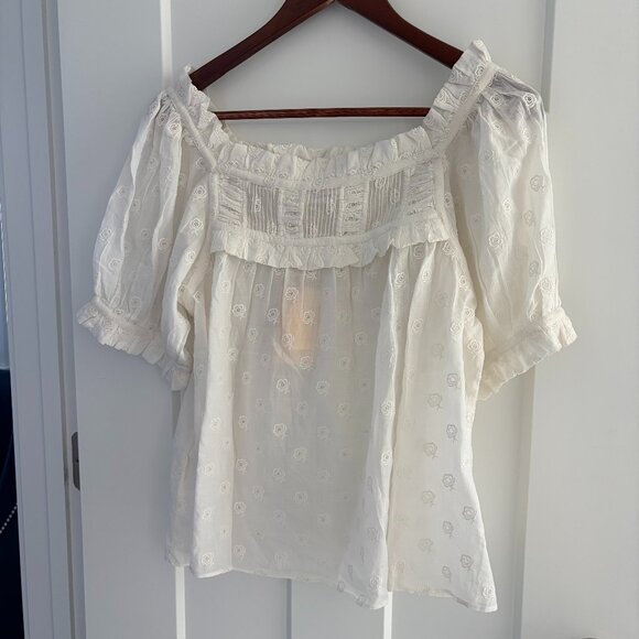 Doen Tops - DOEN Sz S Frances Top with White Embroidered Flowers